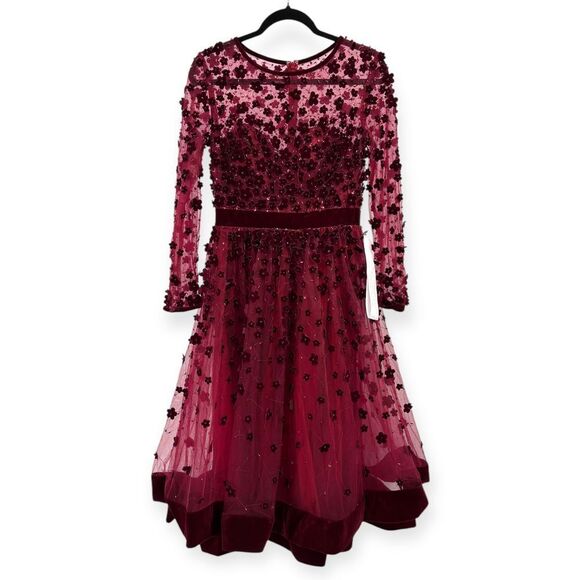 Mac Duggal Embellished Illusion High Neck Long Sleeve Fit & Flare Dress - Size 6 - Picture 4 of 16